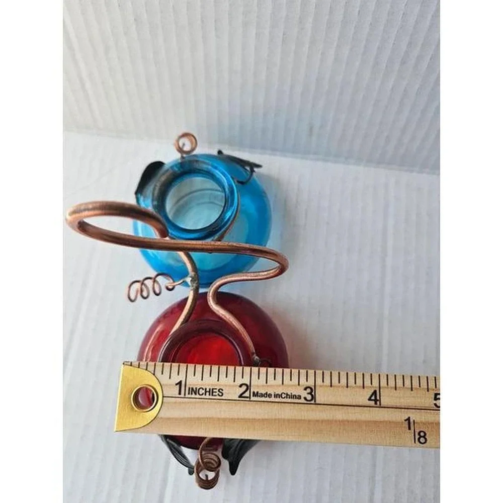 Artisan handcrafted double glass hummingbird hanging feeder copper cottagecore